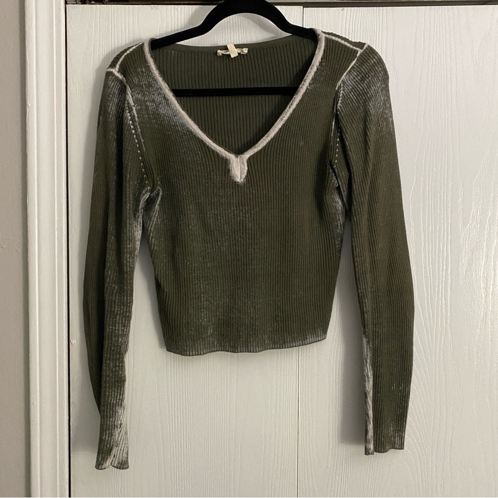 Gilded Intent Olive Long Sleeve V-Neck Top